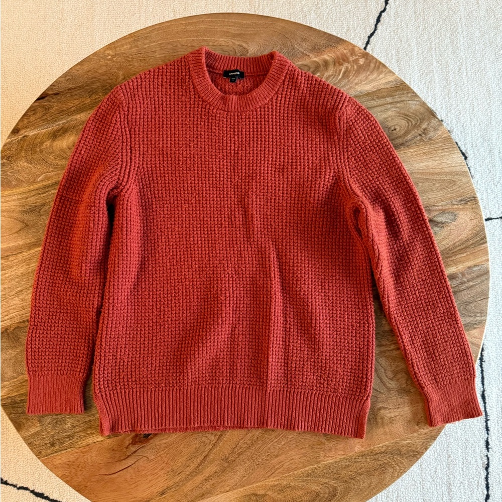Express Men's Deep Red Orange Crewneck Sweater